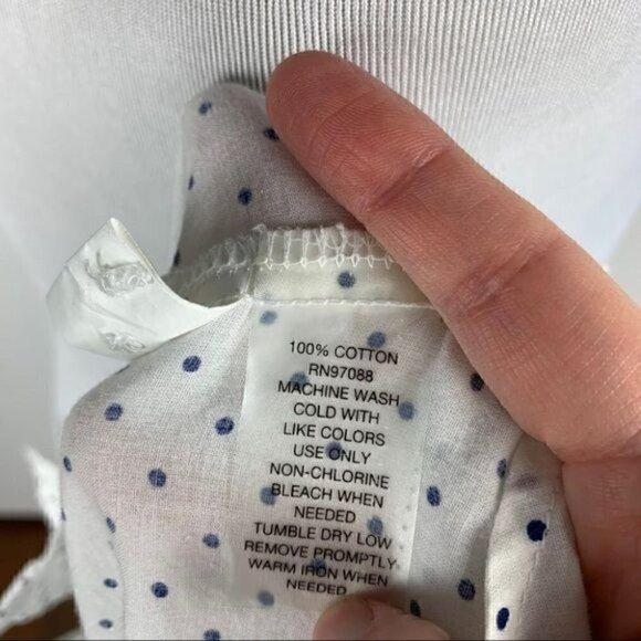 Delias top L white navy blue polkadot button down - Picture 8 of 9